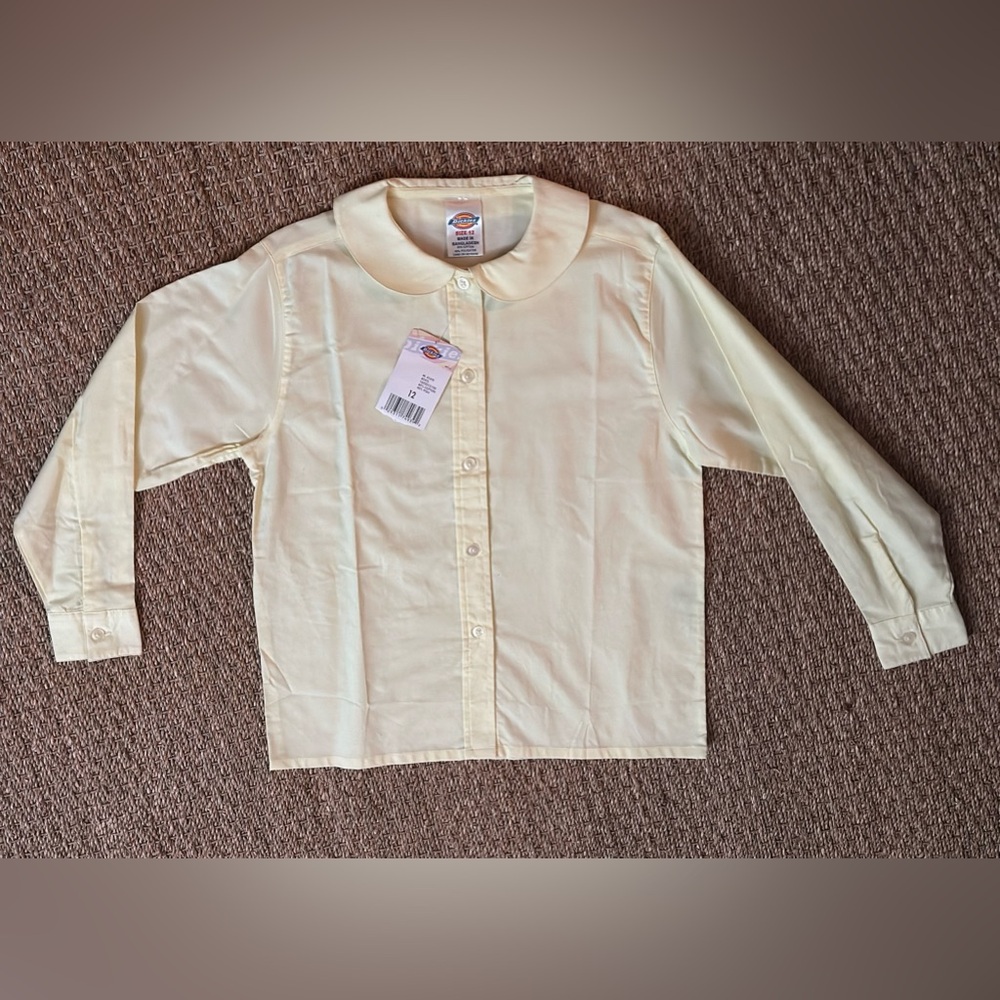 Dickies Long Sleeve Peter Pan Collar Button Up Uniform Dress Shirt (12Y) NWT
